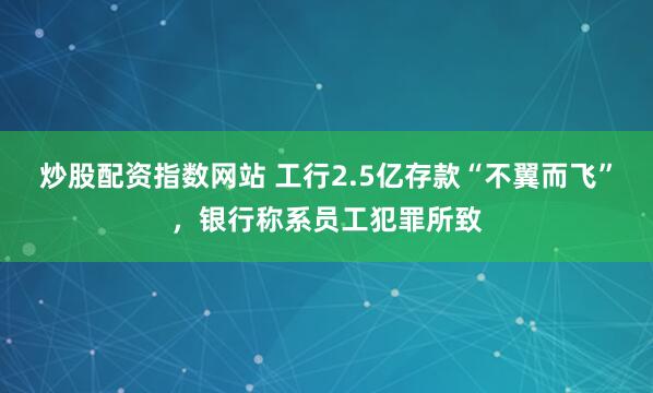 炒股配资指数网站 工行2.5亿存款“不翼而飞”，银行称系员工犯罪所致