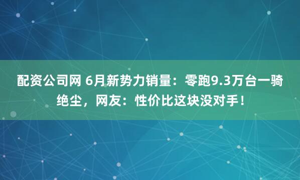 配资公司网 6月新势力销量：零跑9.3万台一骑绝尘，网友：性价比这块没对手！